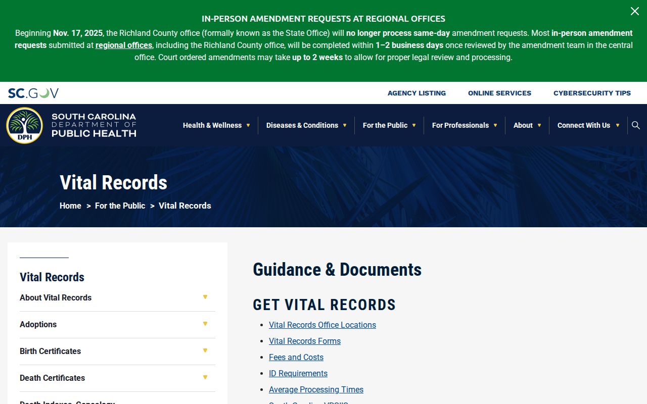 Aiken residents directory South Carolina DPH vital records access hub