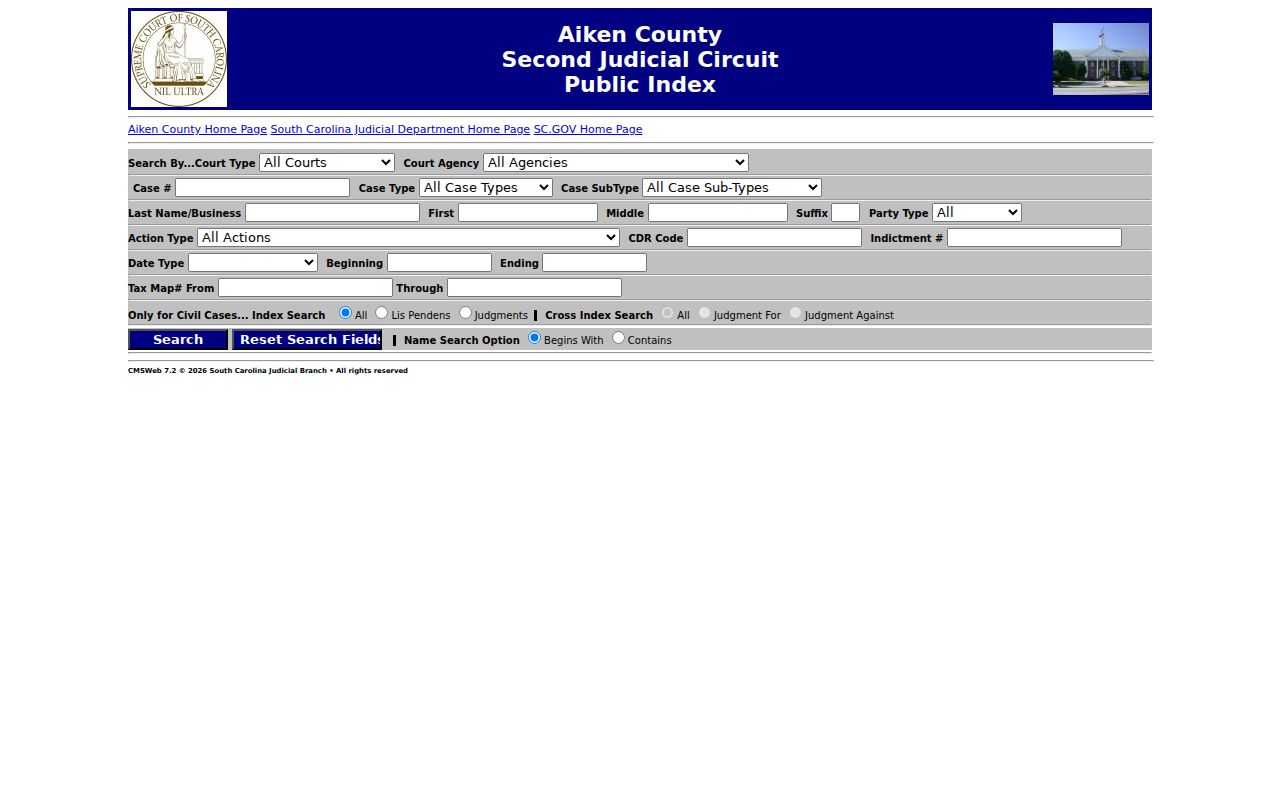 Aiken resident lookup court Public Index search screen